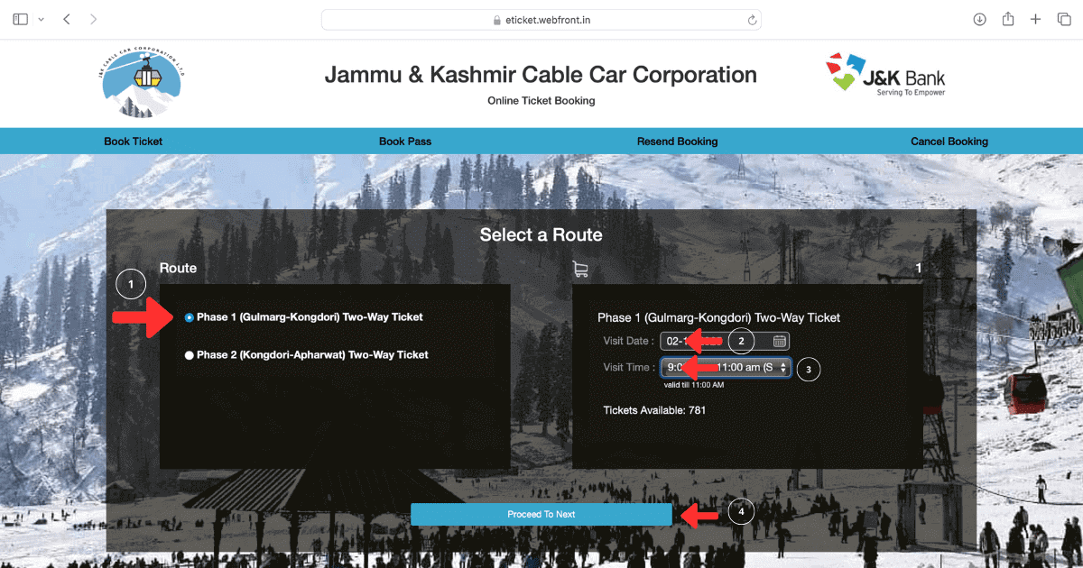 How to book Gulmarg Gondola Ticket online for Phase 1