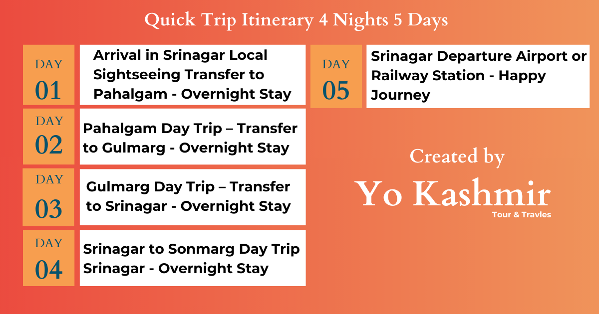 4 Nights 5 Days for Kashmir Honeymoon price and itinerary